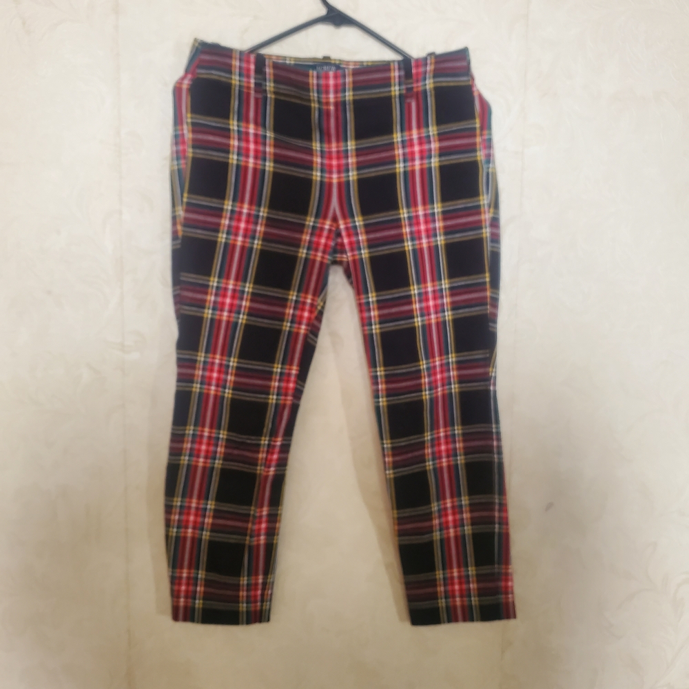J. Crew Women's Plaid Straight Leg Pants - Red, Yellow, Black